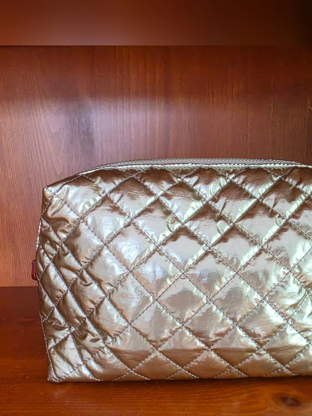 MZ Wallace Metallic Gold Quilted Medium Pouch Bag - Picture 2 of 9
